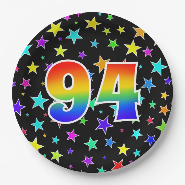 94th Event: Bold, Fun, Colourful Rainbow 94 Paper Plate (Front)