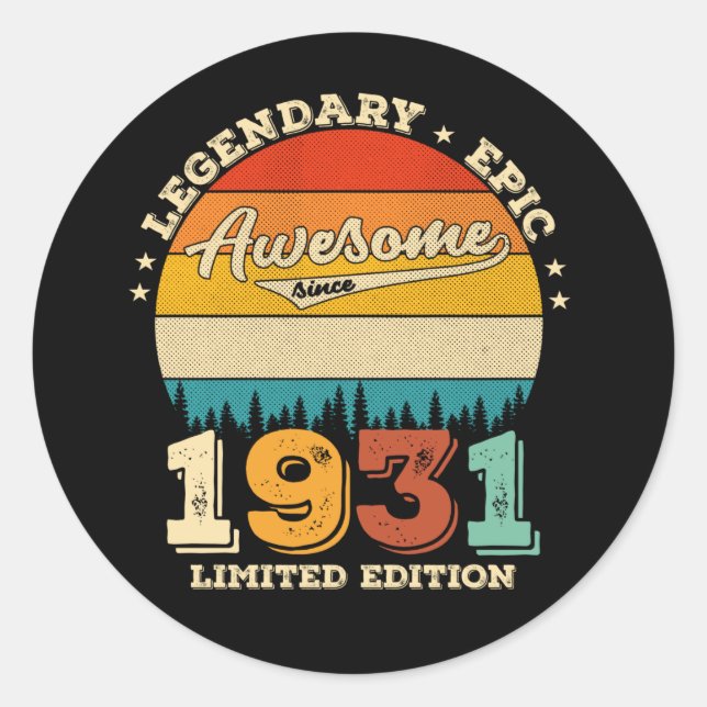 94th Year Old Retro Awesome 94th Birthday Gift Classic Round Sticker (Front)