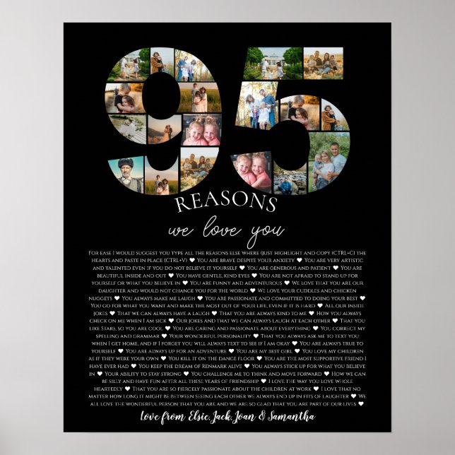 95 Reasons We Love You Photo Collage birthday Post Poster (Front)