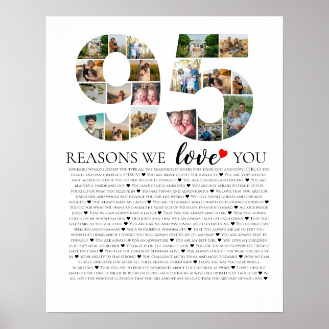 95 reasons why we love you photo collage birthday poster (Front)