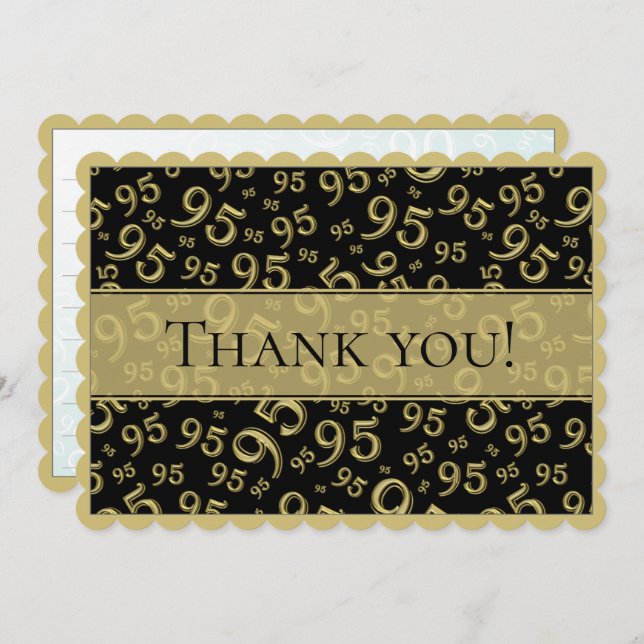 95 "Thank you!" Black/Gold Number Pattern Thank You Card (Front/Back)