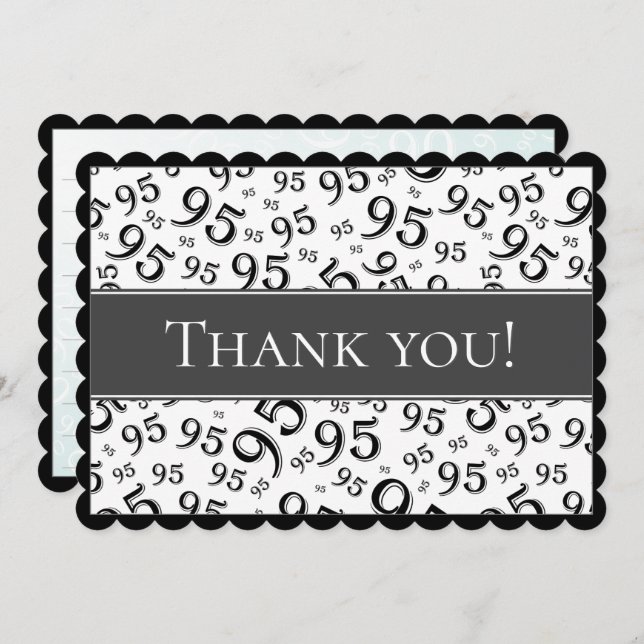 95 "Thank you!" Black/White Number Pattern Thank You Card (Front/Back)