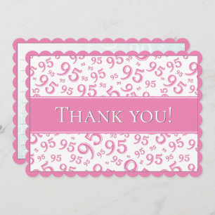 95 "Thank you!" Pink/White Number Pattern Thank You Card