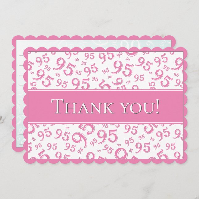 95 "Thank you!" Pink/White Number Pattern Thank You Card (Front/Back)