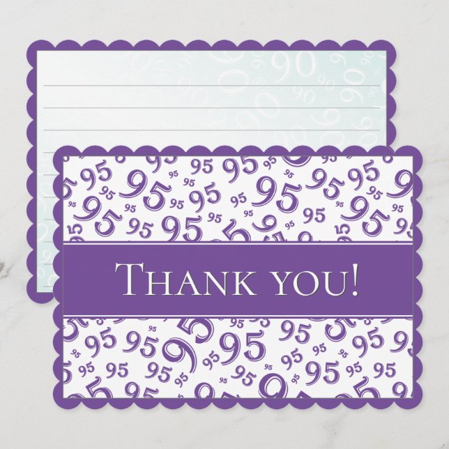 95 "Thank you!" Purple/White Number Pattern Thank You Card (Front/Back)