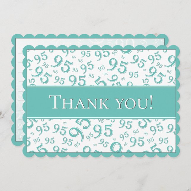95 "Thank you!" Teal/White Number Pattern Thank You Card (Front/Back)
