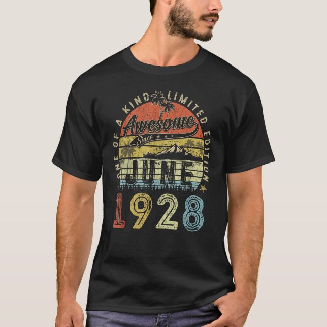 95 Year Old Awesome Since June 1928 95th Birthday T-Shirt (Front)