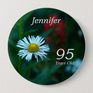 95 Years Old, White Daisy WildFlower Button Pin