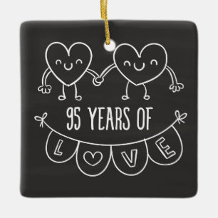95th Anniversary Gift Chalk Hearts Ceramic Tree Decoration