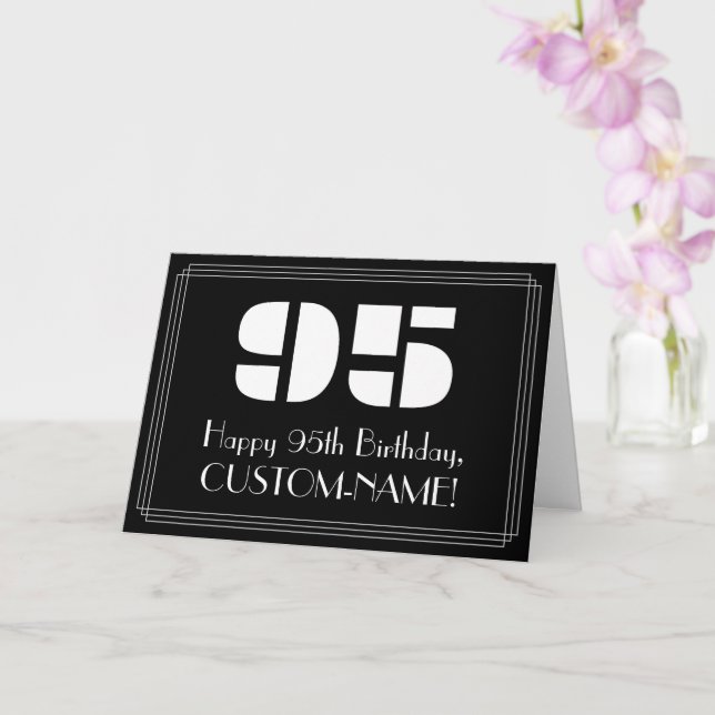 95th Birthday: Art Deco Inspired Look "95" & Name Card (Orchid)