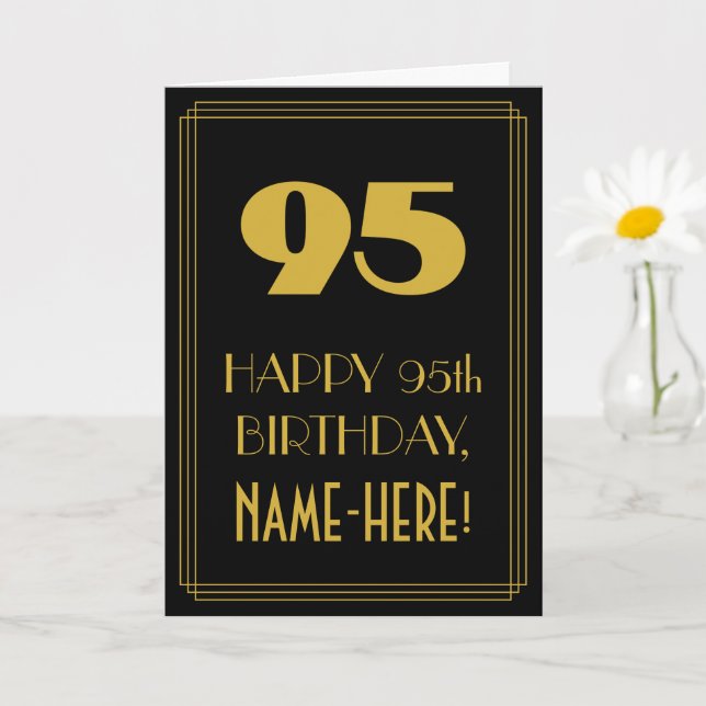 95th Birthday – Art Deco Inspired Look "95" & Name Card (Small Plant)
