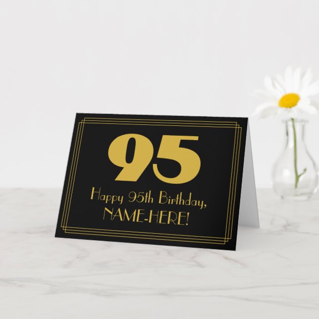 95th Birthday: Art Deco Inspired Look "95" & Name Card (Small Plant)