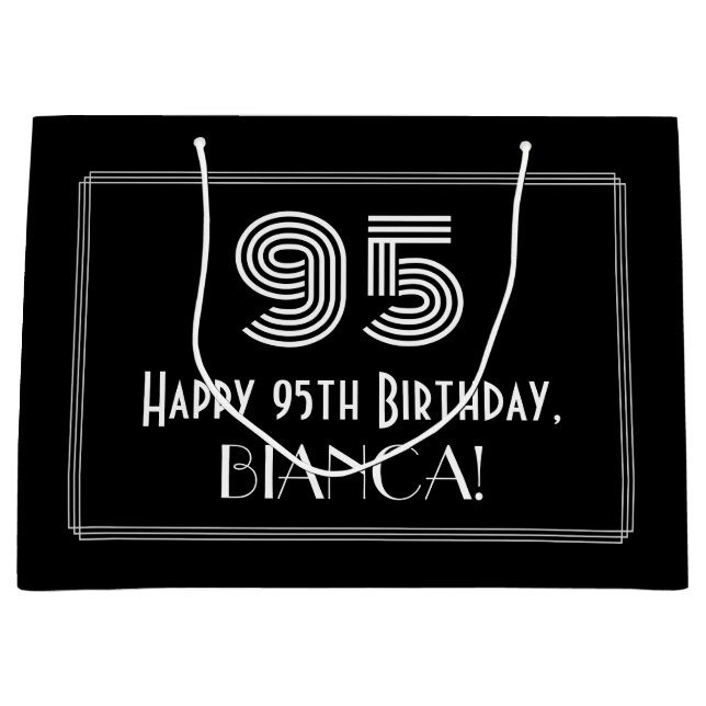 95th Birthday — Art Deco Inspired Look "95" & Name Large Gift Bag (Front)