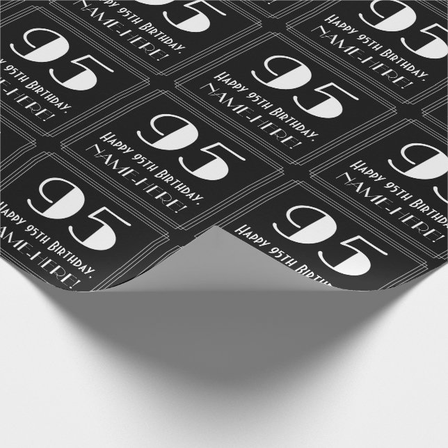 95th Birthday - Art Deco Inspired Look "95", Name Wrapping Paper (Corner)