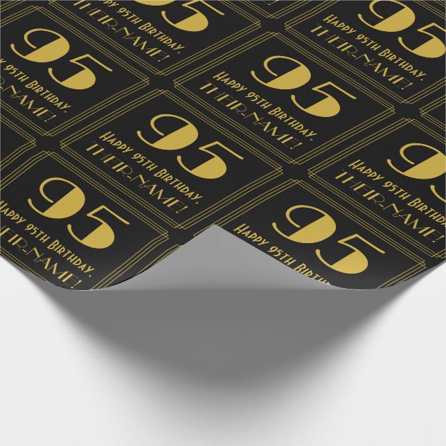95th Birthday ~ Art Deco Inspired Look "95", Name Wrapping Paper (Corner)