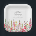 95th Birthday August Birth Flower Party Supplies Paper Plate<br><div class="desc">Perfect table decor for an August birthday party. Pink gladiolus is the birth flower for that month. It forms a pretty watercolor bottom border on this floral personalised plate. The birthday guest of honour's name, age and birthdate are placed above it using elegant calligraphy and typography. All text is editable....</div>
