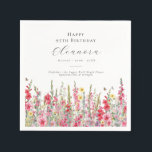 95th Birthday August Birth Month Flower Gladiolus Napkin<br><div class="desc">Perfect table decor for an August birthday party. Pink gladiolus is the birth flower for that month. It forms a pretty watercolor bottom border on this floral personalised napkin. The birthday guest of honour's name, age and birthdate are placed above it using elegant calligraphy and typography. All text is editable....</div>