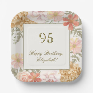 95th Birthday Autumn Colour Floral Ivory Paper Plate