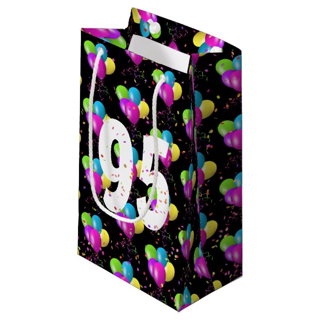 95th Birthday Balloons and Confetti Small Gift Bag (Front Angled)