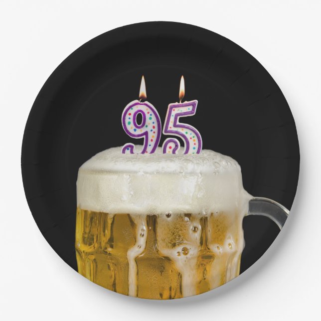 95th Birthday Beer on black Paper Plate (Front)