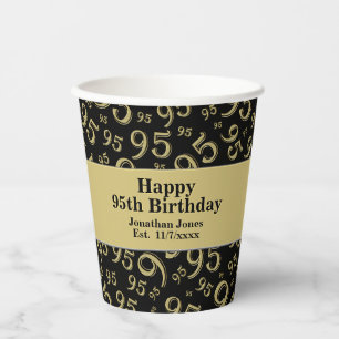 95th Birthday Black/Gold Random Number Pattern 95 Paper Cups
