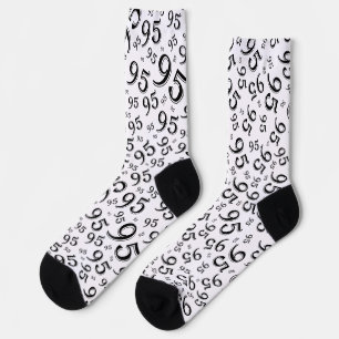 95th Birthday Black/White Random Number Pattern Socks