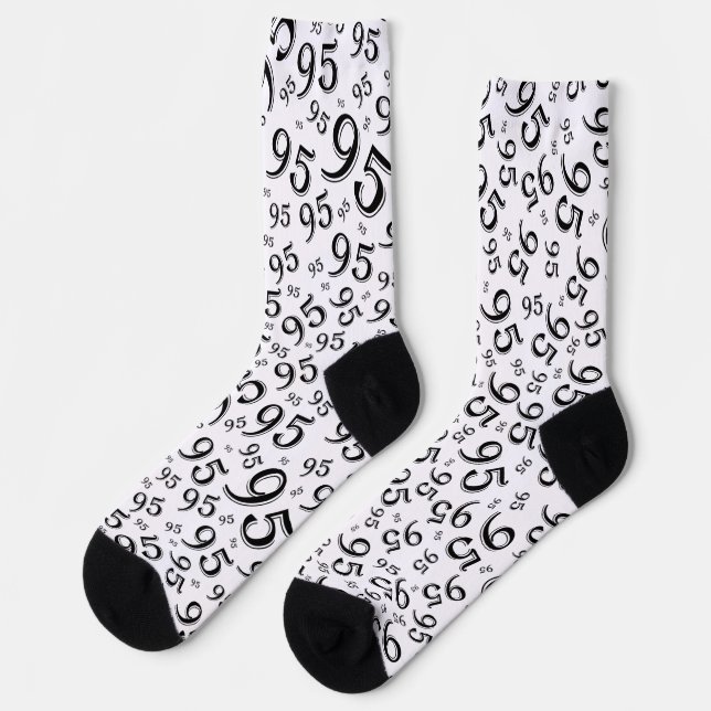 95th Birthday Black/White Random Number Pattern Socks (Left)