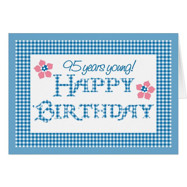 95th Birthday, Blue Check Gingham Pattern (Front Horizontal)