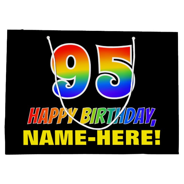 95th Birthday: Bold, Fun, Simple, Rainbow 95 Large Gift Bag (Back)
