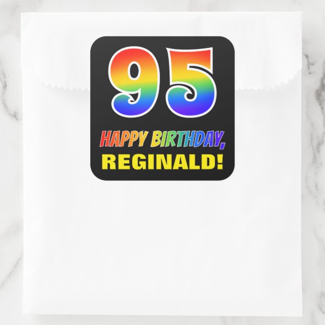 95th Birthday: Bold, Fun, Simple, Rainbow 95 Square Sticker (Bag)