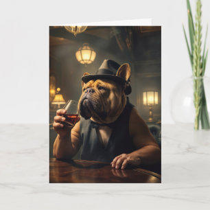 95th Birthday Bulldog Holding a Drink Card