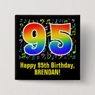 95th Birthday: Colorful Music Symbols, Rainbow 95 15 Cm Square Badge