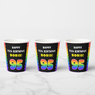 95th Birthday: Colorful Rainbow # 95, Custom Name Paper Cups