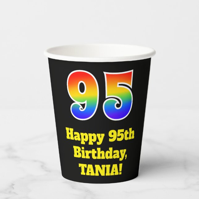 95th Birthday: Colourful, Fun, Exciting, Rainbow 9 Paper Cups (Back)