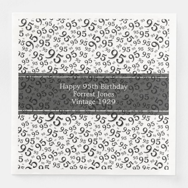 95th Birthday Cool Number Pattern Black/White  Napkin (Front)