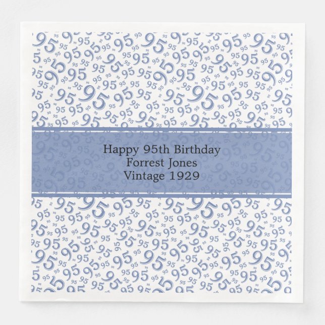 95th Birthday Cool Number Pattern Blue/White  Napkin (Front)