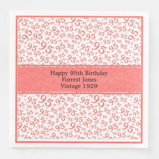 95th Birthday Cool Number Pattern Coral/White  Napkin (Front)