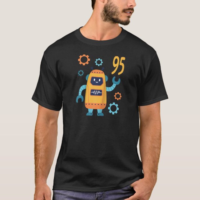 95th Birthday Cute Robot 95 Year Old Funny B Day M T-Shirt (Front)