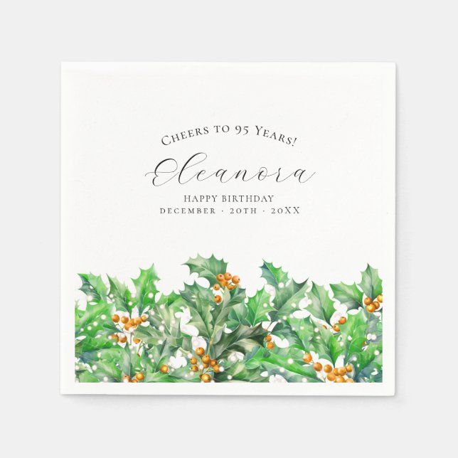95th Birthday December Birth Flower Holly Custom Napkin (Front)