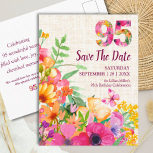 95th Birthday Elegant Floral Garden Butterflies Announcement Postcard