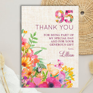 95th Birthday Elegant Floral Garden Gratitude Thank You Card