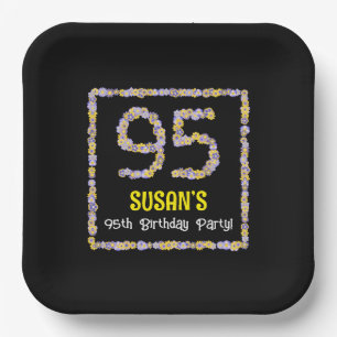 95th Birthday: Floral Flowers Number, Custom Name Paper Plate