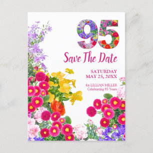 95th birthday floral modern Save The Date Announcement Postcard