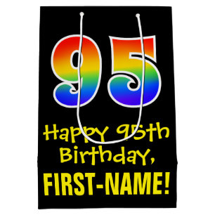 95th Birthday: Fun, Bold, Colourful, Rainbow "95" Medium Gift Bag