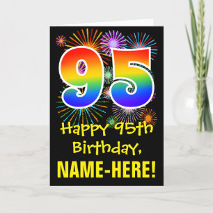 95th Birthday: Fun Fireworks Pattern + Rainbow 95 Card