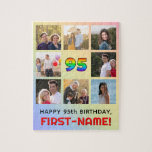 95th Birthday: Fun Rainbow #, Custom Name & Photos Jigsaw Puzzle<br><div class="desc">This fun and upbeat birthday jigsaw puzzle design features the number “95“ with a vibrant multicolored rainbow spectrum inspired gradient pattern, along with the message “HAPPY 95th BIRTHDAY, ” and an editable recipient name. The background also features a rainbow spectrum inspired gradient pattern, consisting of various shades of light pastel...</div>