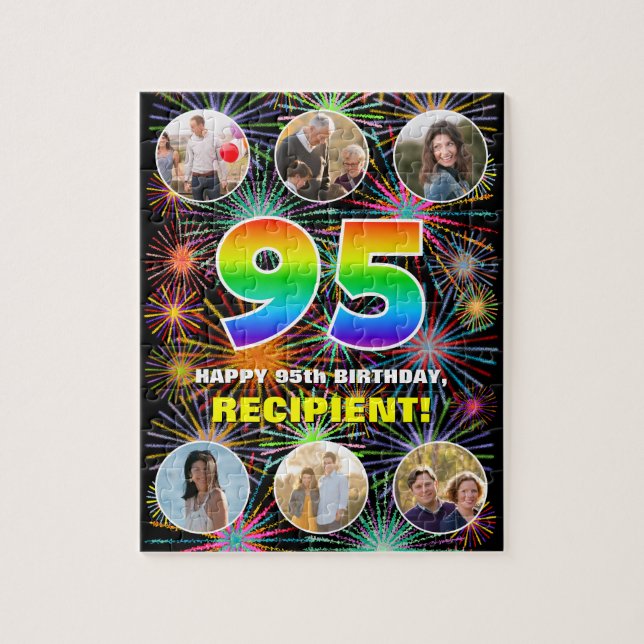 95th Birthday: Fun Rainbow #, Custom Name + Photos Jigsaw Puzzle (Vertical)