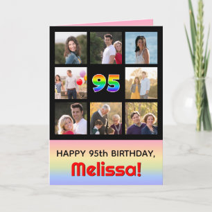 95th Birthday: Fun Rainbow #, Custom Photos + Name Card