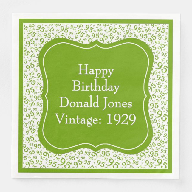 95th Birthday Geen/White Bracket Number Pattern Napkin (Front)