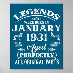 95th Birthday Gift Legend Born In January 1931 95  Poster